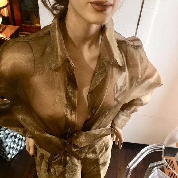 Vintage90’s The Limited sheer blouse with matching pants gold - Picture 6 of 14